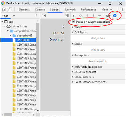 Pause on caught exceptions