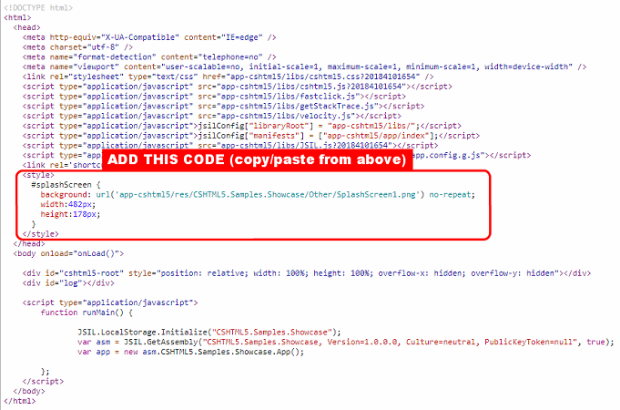Example of code to display a Splash Screen